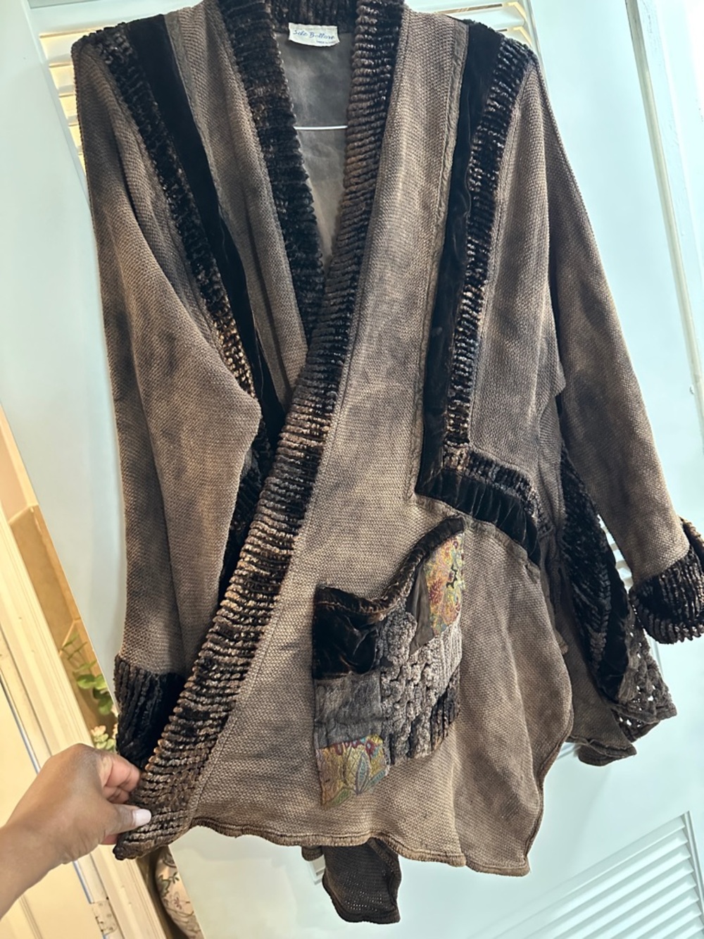 Vintage Sole Ballare Cardigan Women Brown Patchwork Boho Italy Velvet Whimsigoth - Picture 3 of 9